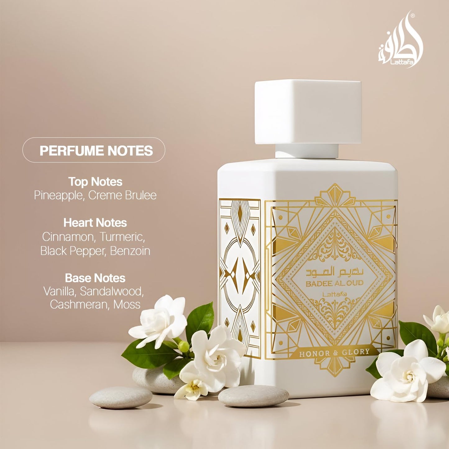 Lattafa Bade'e Al Oud Honor & Glory - Eau de Parfum de larga duración unisex, 3.40 onzas (100ml)