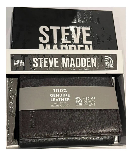 Steve Madden - Billetera Trifold Negro 100% Cuero