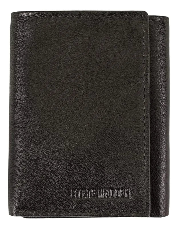 Steve Madden - Billetera Trifold Negro 100% Cuero